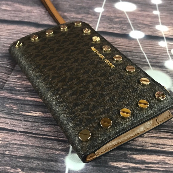 🤎NEW MICHAEL KORS 🤎 BROWN STUDDED DOUBLE ZIP - Picture 13 of 13